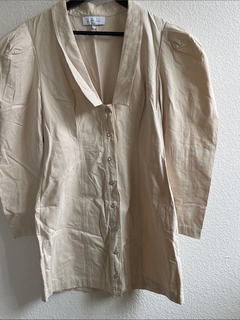 Cream Button-Front Long Sleeve dress